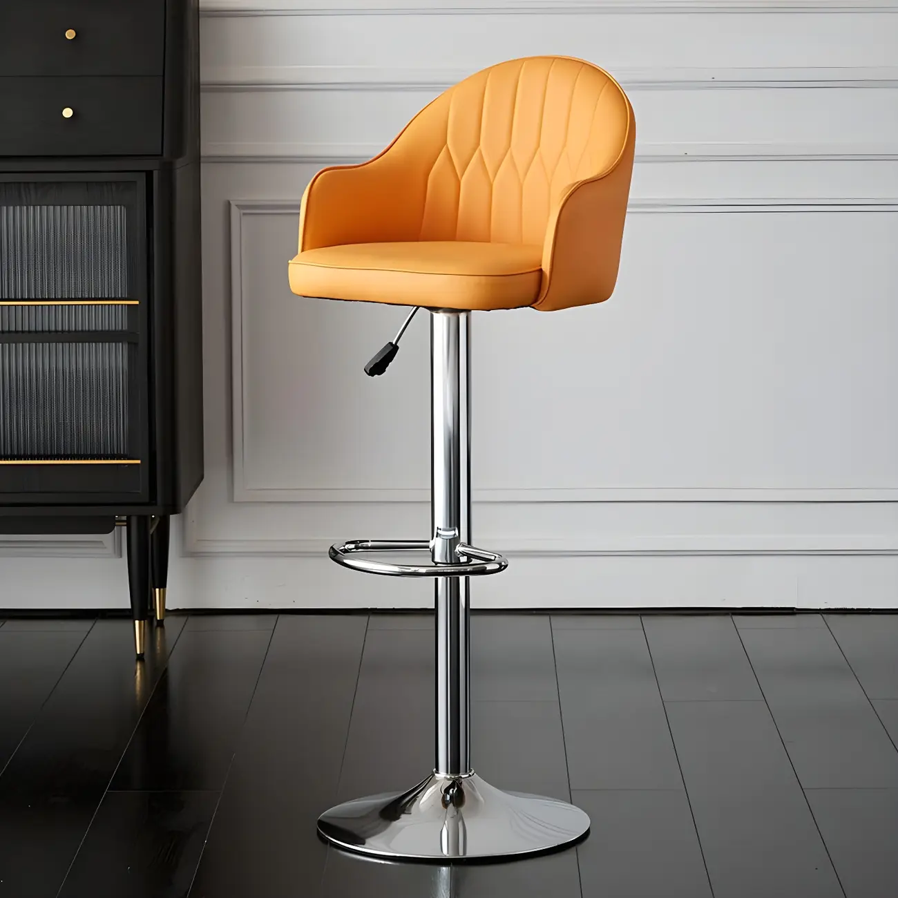 Swivel Upholstered Adjustable Height Home Armed Barstool with Metal Base | homeyfad