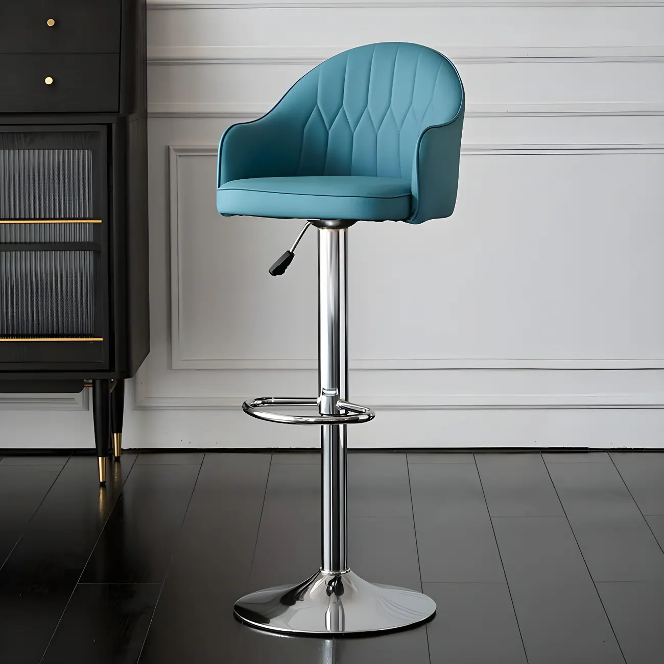 Swivel Upholstered Adjustable Height Home Armed Barstool with Metal Base | homeyfad
