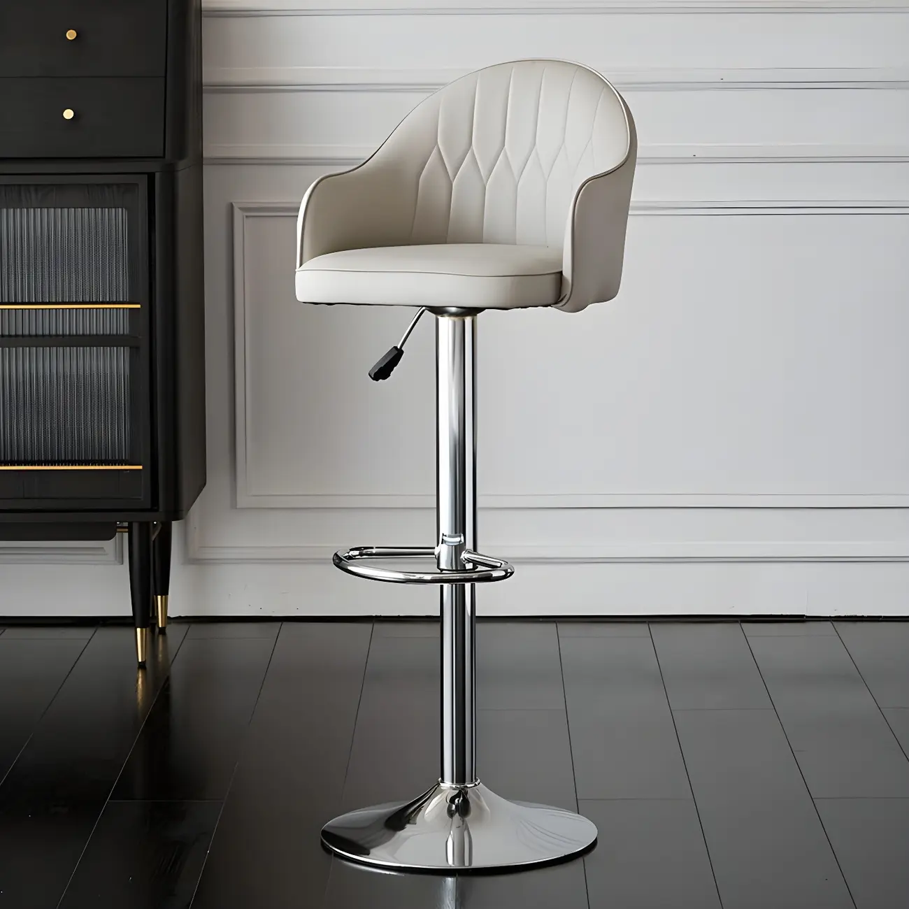 Swivel Upholstered Adjustable Height Home Armed Barstool with Metal Base | homeyfad