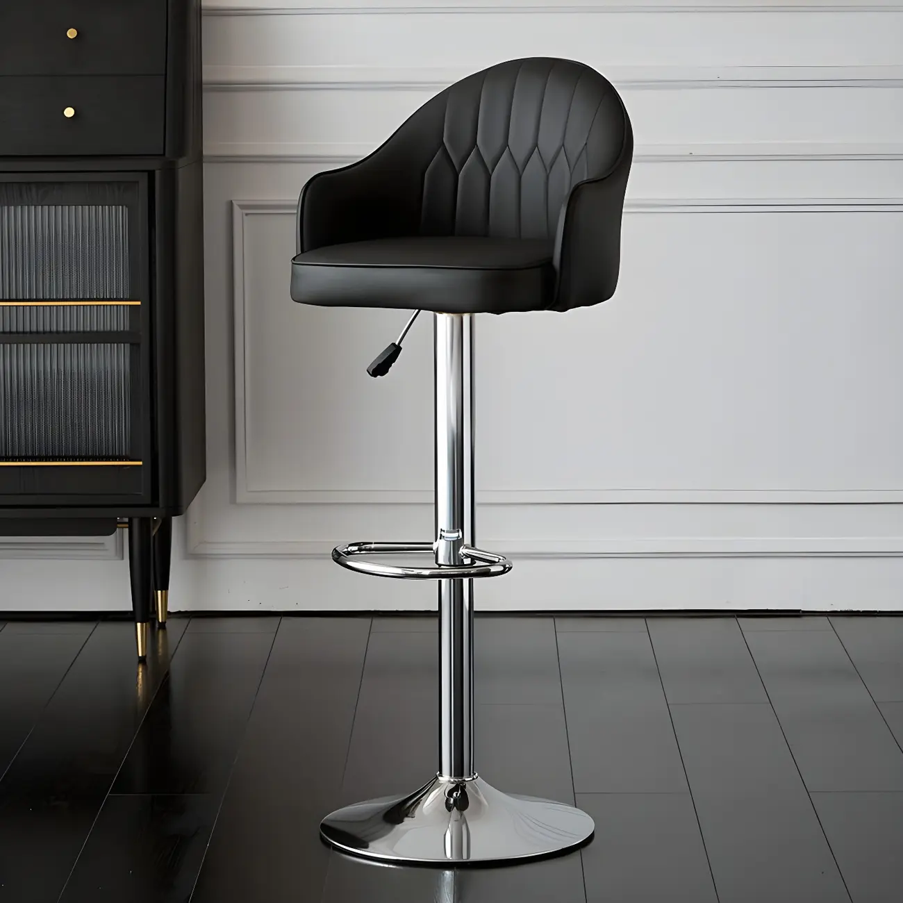 Swivel Upholstered Adjustable Height Home Armed Barstool with Metal Base | homeyfad