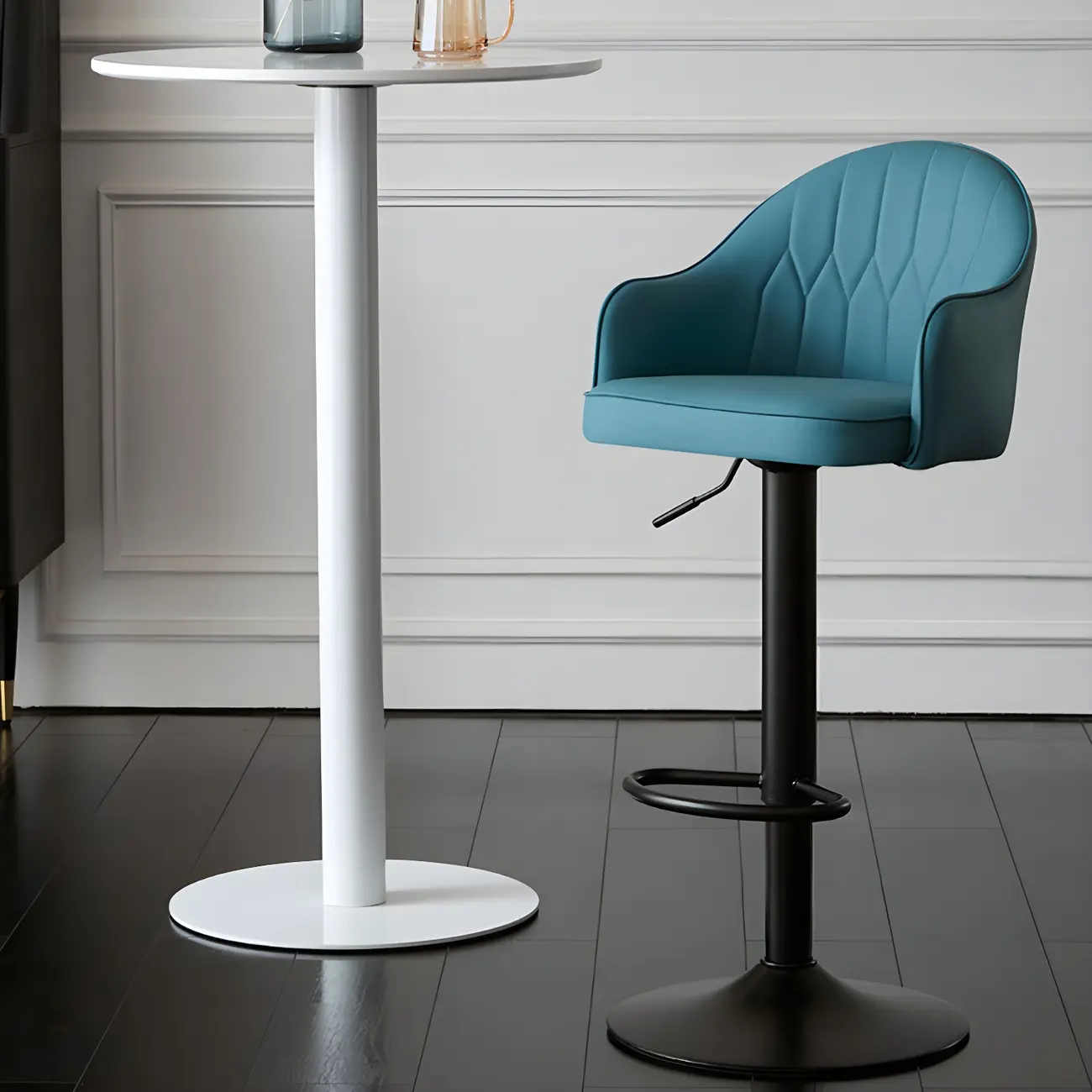 Swivel Upholstered Adjustable Height Home Armed Barstool with Metal Base | homeyfad