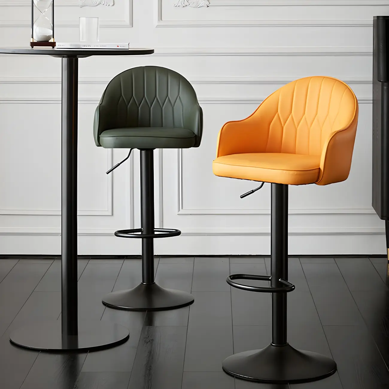 Swivel Upholstered Adjustable Height Home Armed Barstool with Metal Base | homeyfad