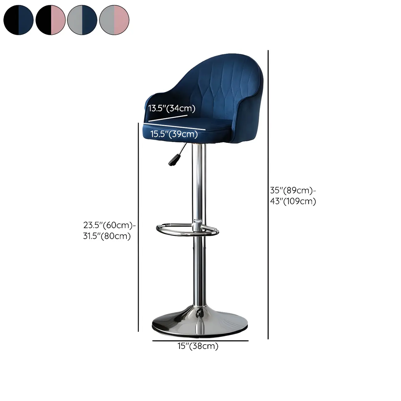 Swivel Upholstered Adjustable Height Home Armed Barstool with Metal Base | homeyfad