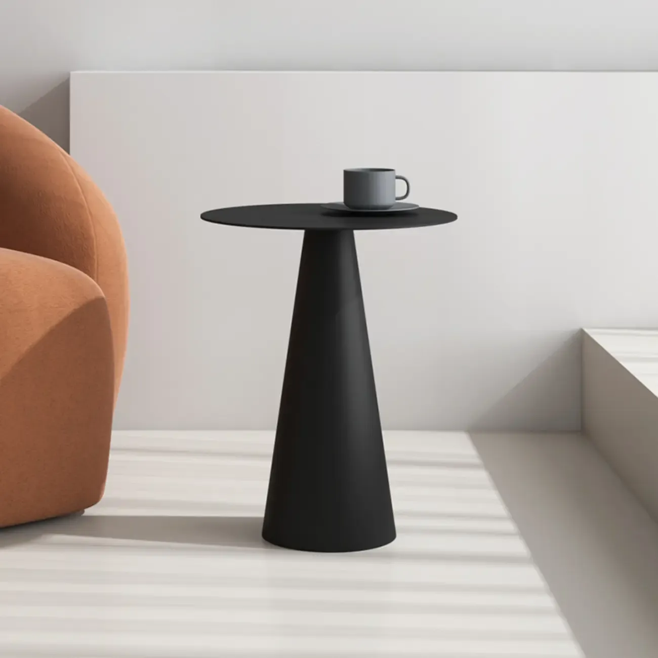 Minimalist Black Iron Round Metal End Table for Living Room - HomeyFad