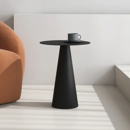 Minimalist Black Iron Round Metal End Table for Living Room Image - 2