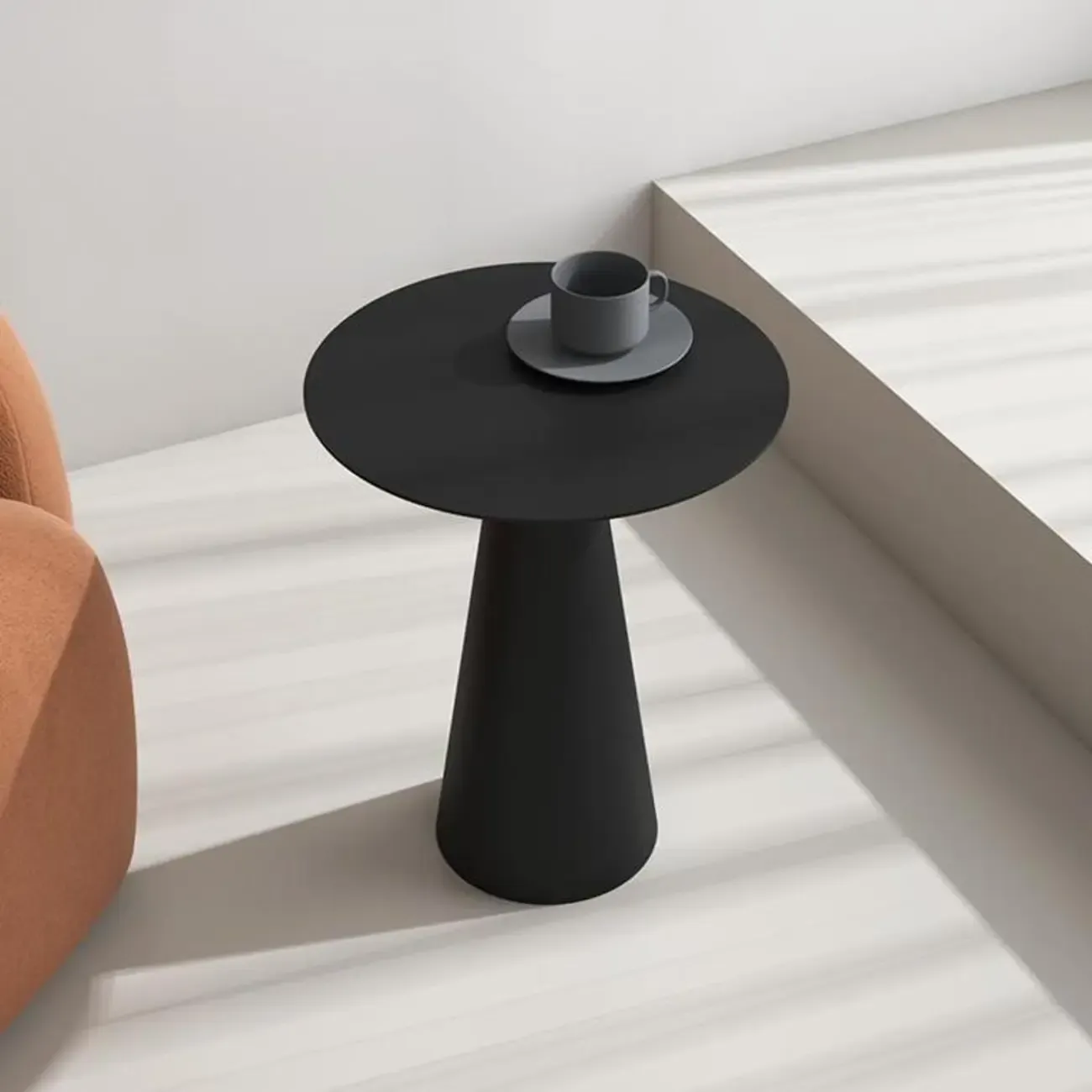 Minimalist Black Iron Round Metal End Table for Living Room Image - 4