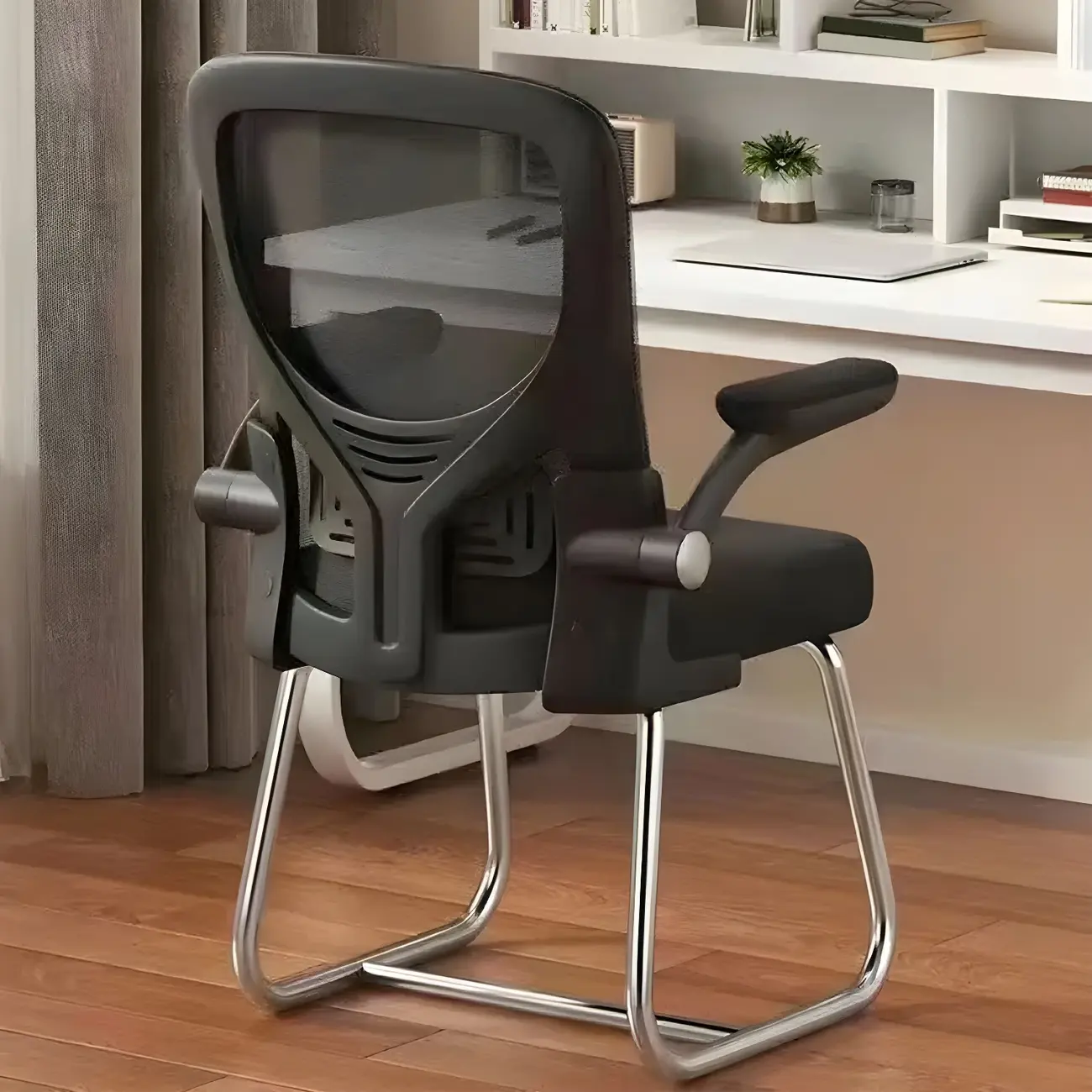 Modern Black Mesh Upholstered Flip-Up Armrest Office Chair Image - 1 | homeyfad