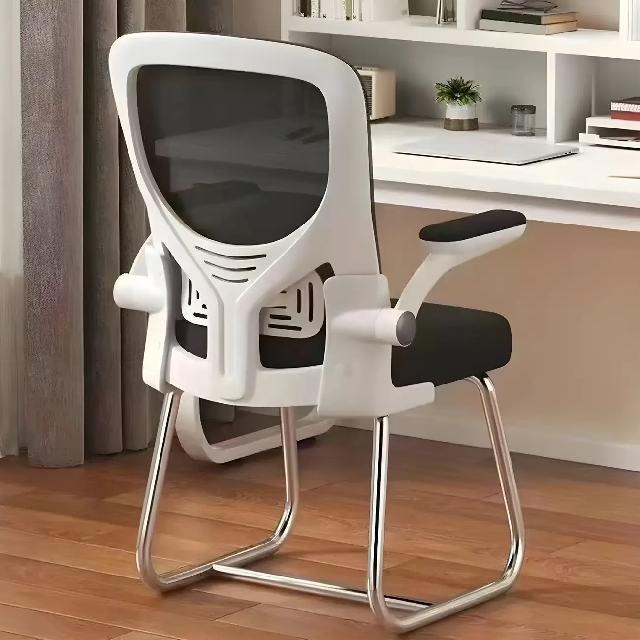 Modern Black Mesh Upholstered Flip-Up Armrest Office Chair Image - 2 | homeyfad