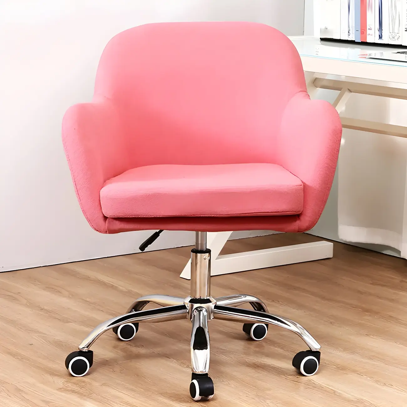 Low-back Green Fabric Swivel Office Chair with Arm Image - 4 | homeyfad