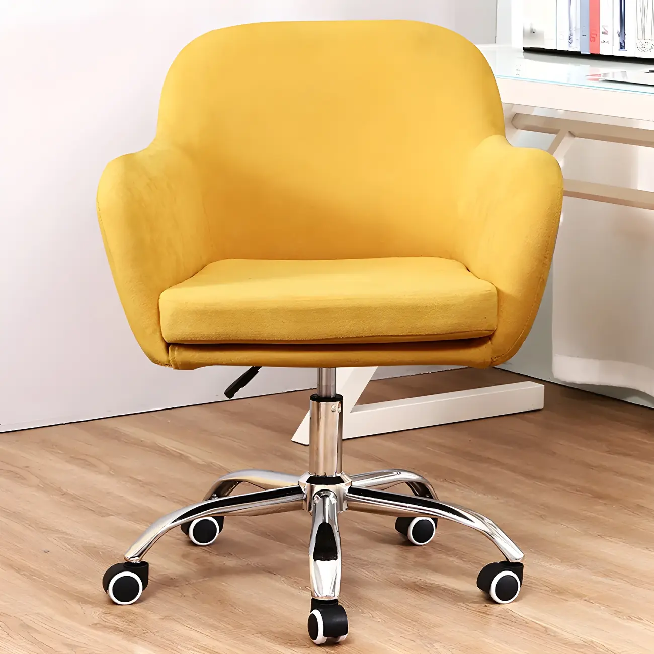 Low-back Green Fabric Swivel Office Chair with Arm Image - 3 | homeyfad