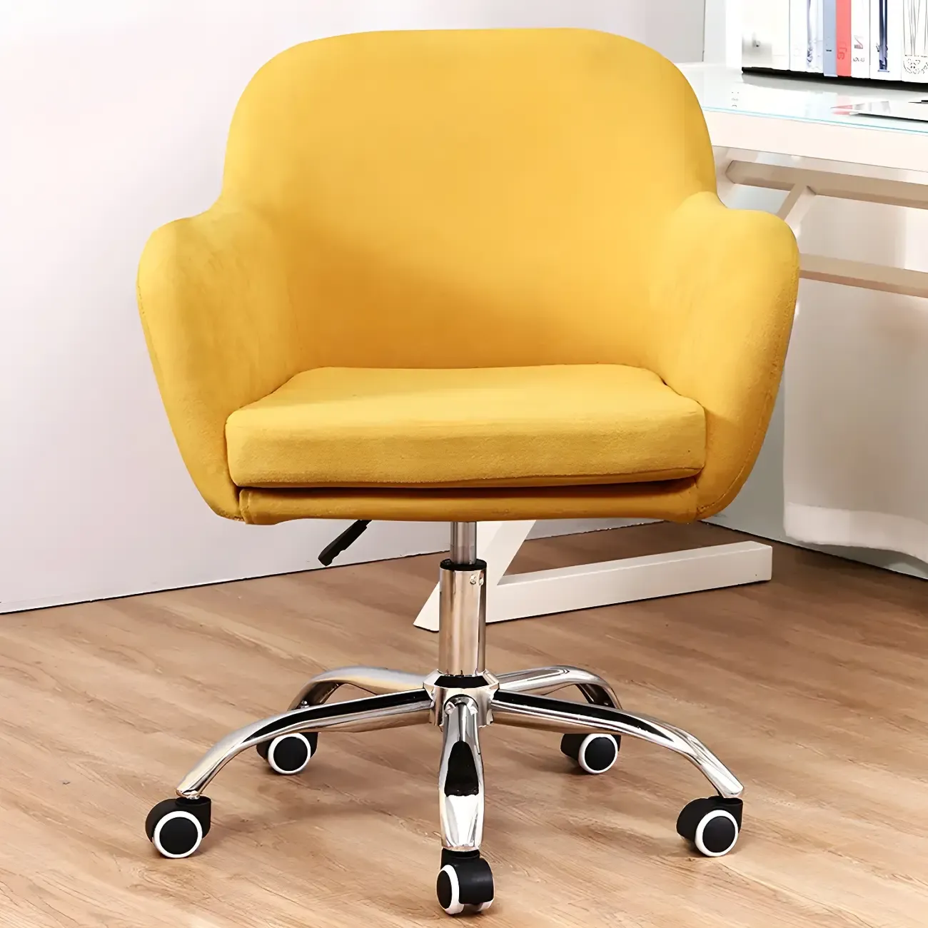 Low-back Green Fabric Swivel Office Chair with Arm Image - 3