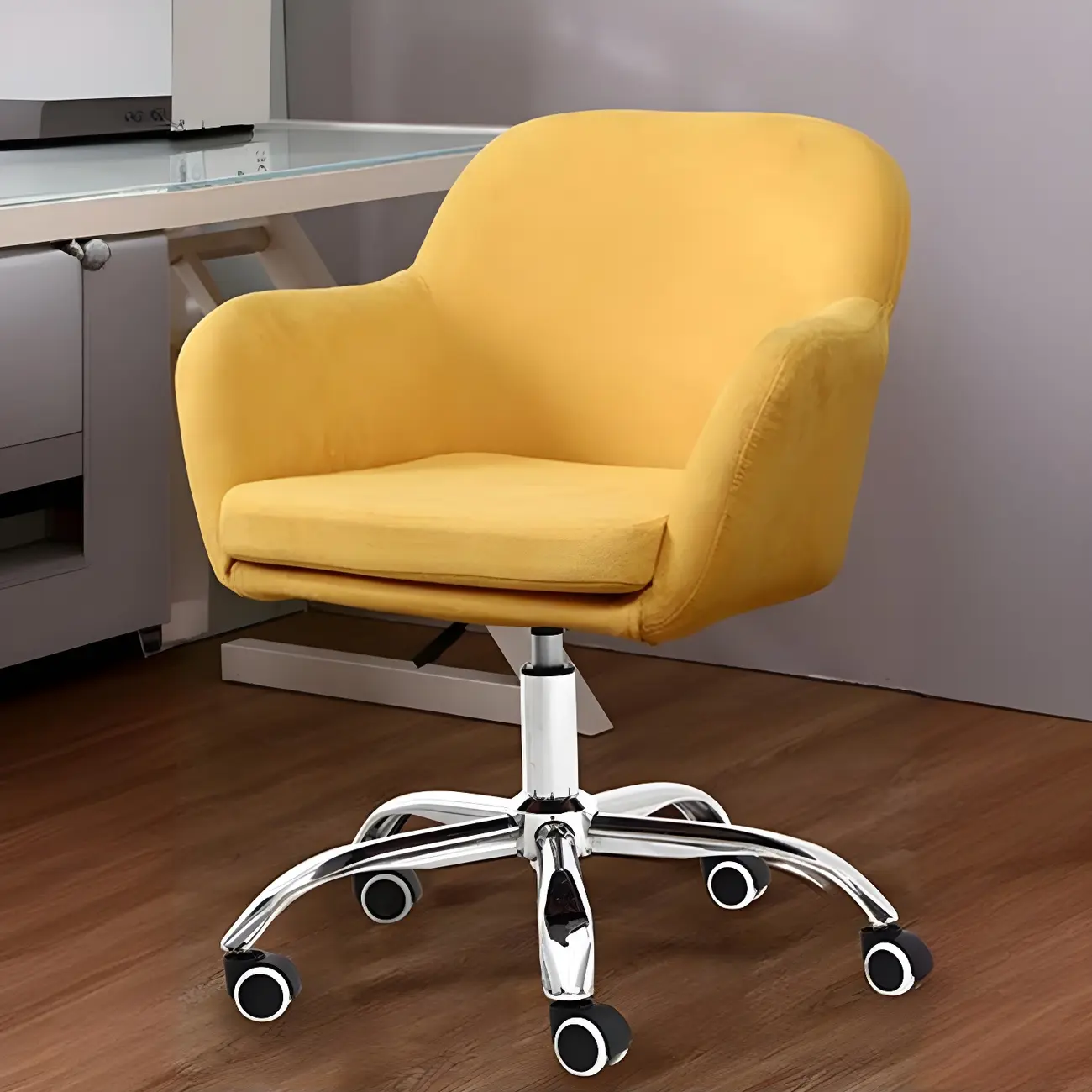 Low-back Green Fabric Swivel Office Chair with Arm Image - 8 | homeyfad