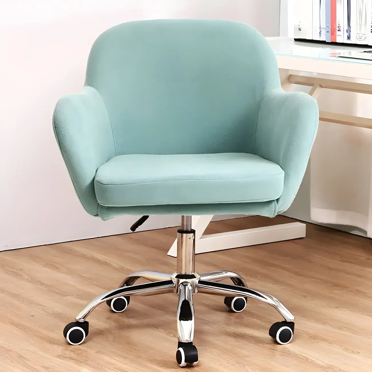 Low-back Green Fabric Swivel Office Chair with Arm Image - 6