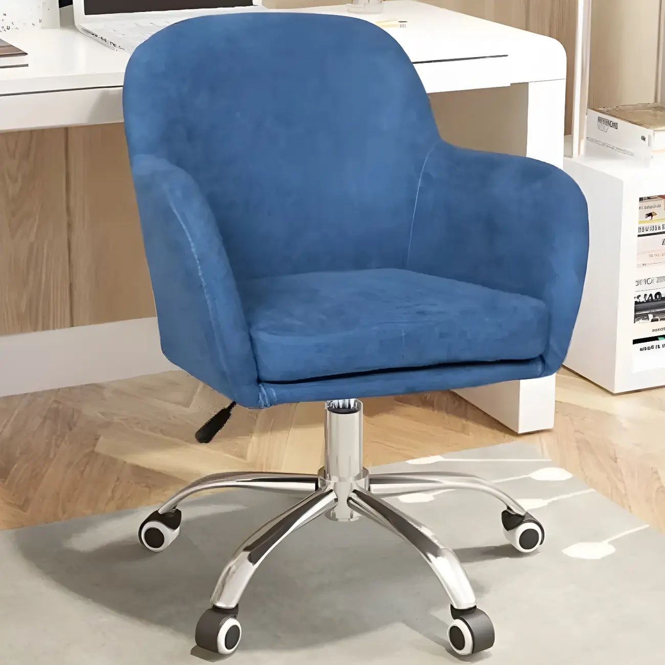 Low-back Green Fabric Swivel Office Chair with Arm Image - 9 | homeyfad