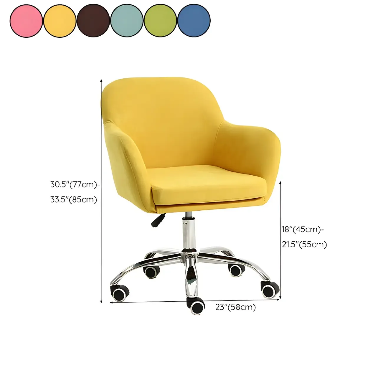 Low-back Green Fabric Swivel Office Chair with Arm #size