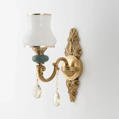 Vintage Brass Dual Arm Sconce with Crystal Accents Image - 2