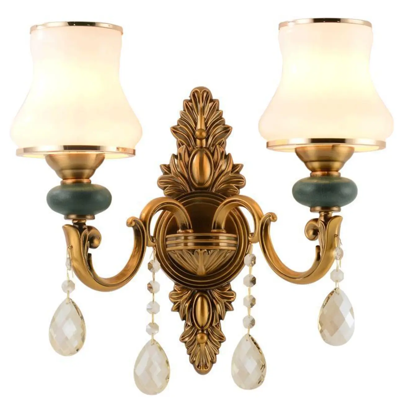 Vintage Brass Dual Arm Sconce with Crystal Accents Image - 9 | homeyfad