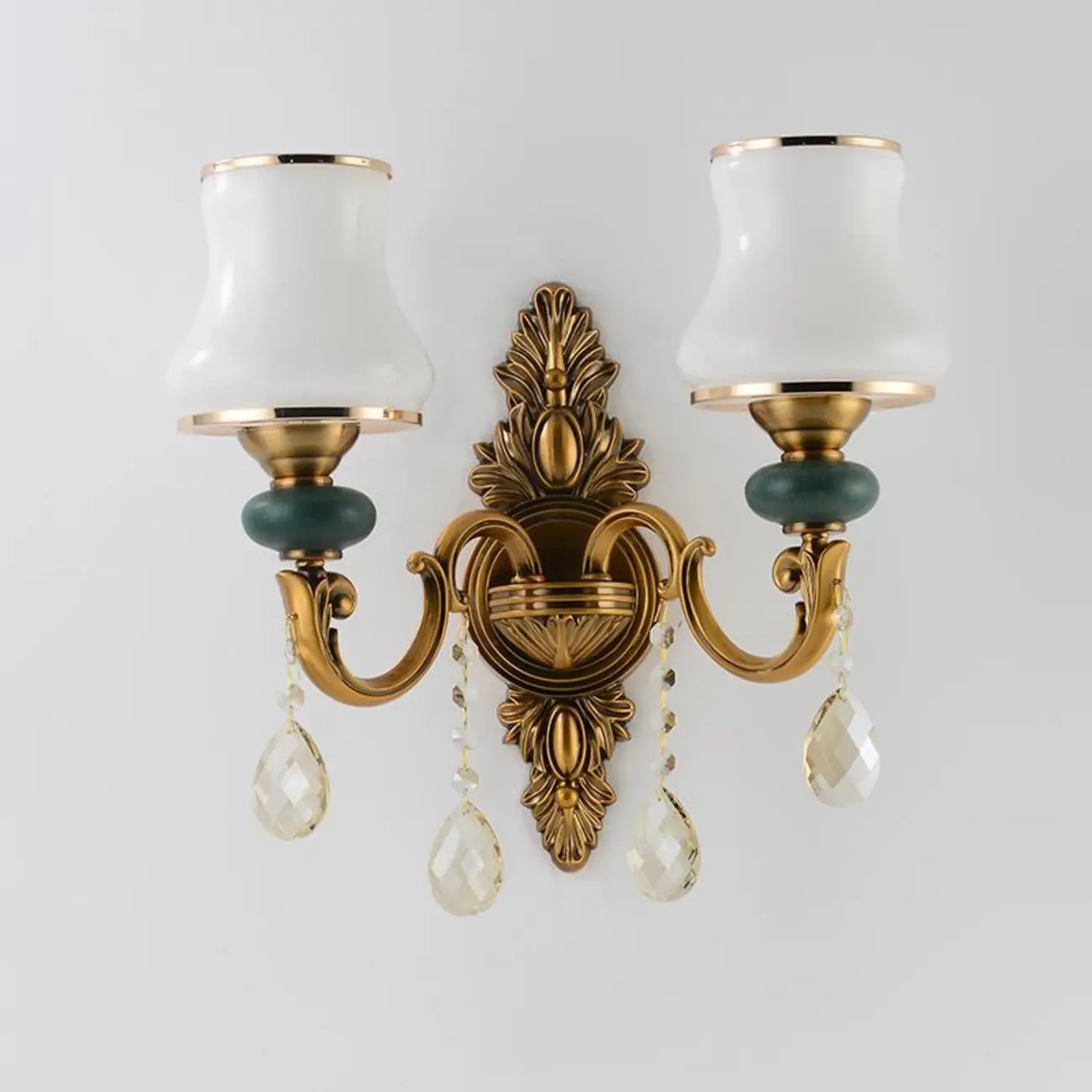 Vintage Brass Dual Arm Sconce with Crystal Accents Image - 5 | homeyfad