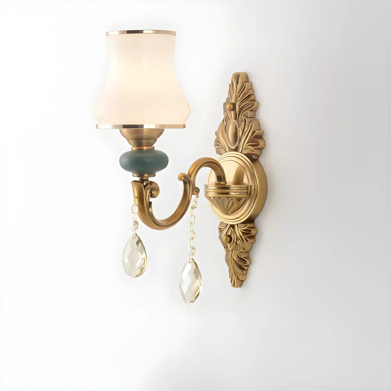 Vintage Brass Dual Arm Sconce with Crystal Accents Image - 3 | homeyfad