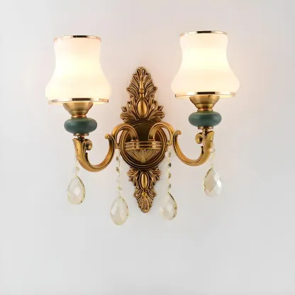 Vintage Brass Dual Arm Sconce with Crystal Accents Image - 4