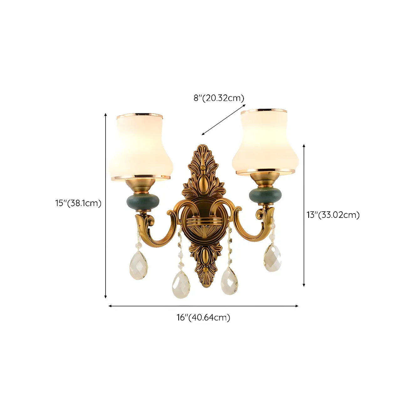 Vintage Brass Dual Arm Sconce with Crystal Accents Image - 11 | homeyfad