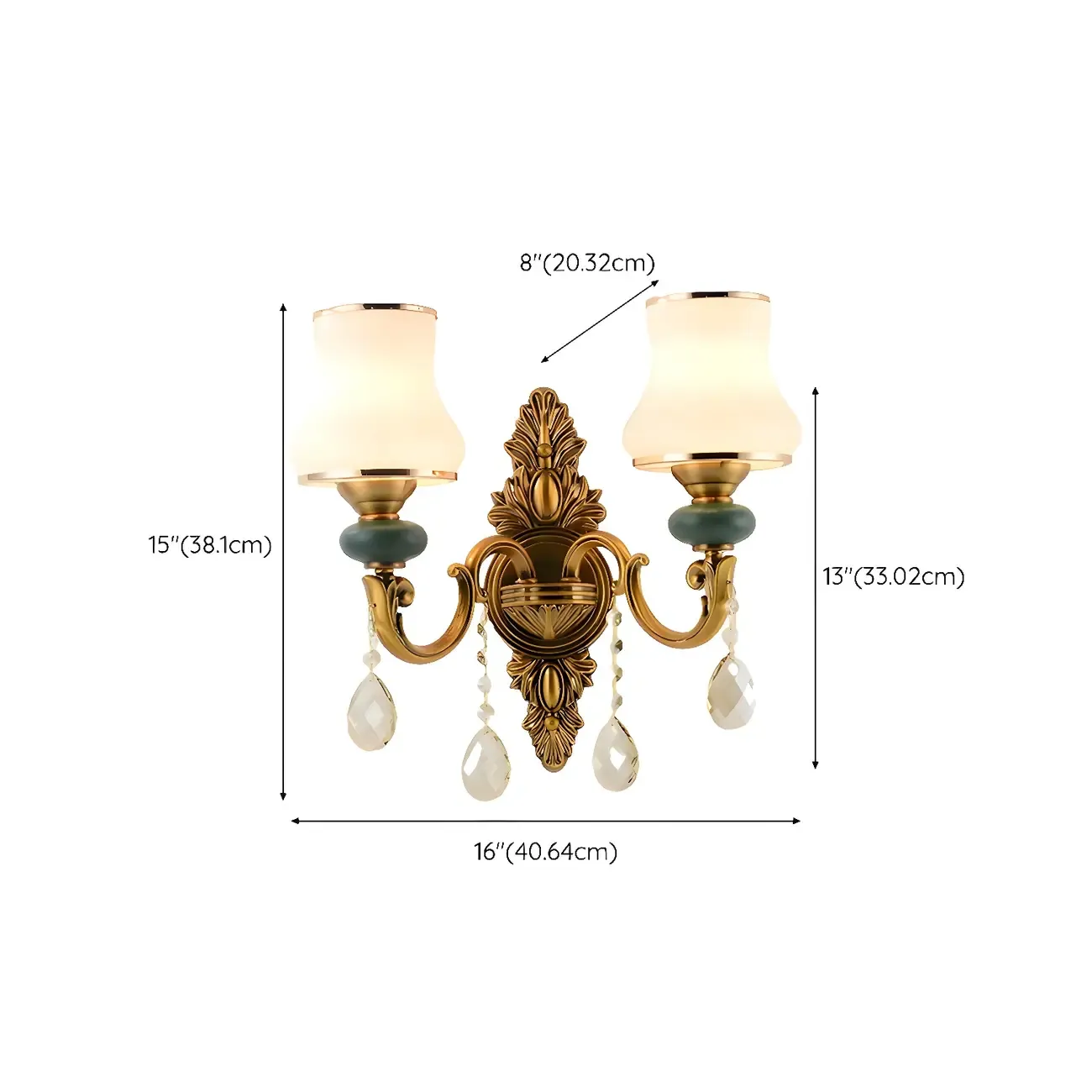 Vintage Brass Dual Arm Sconce with Crystal Accents Image - 11