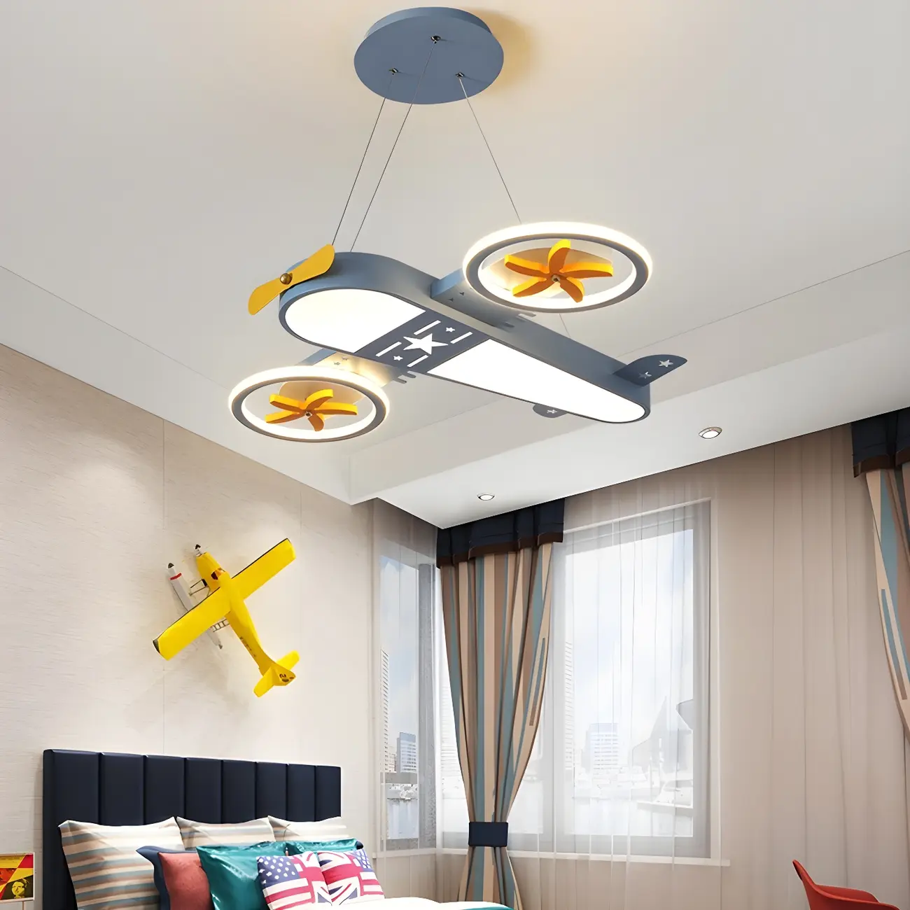 Blue Kids Airplane Ceiling Fan with LED Lights Image - 1 | homeyfad