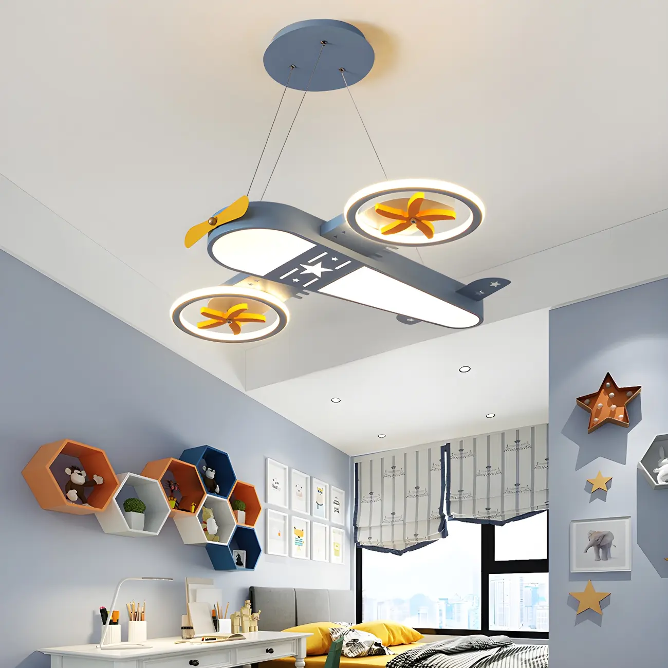 Blue Kids Airplane Ceiling Fan with LED Lights Image - 2 | homeyfad