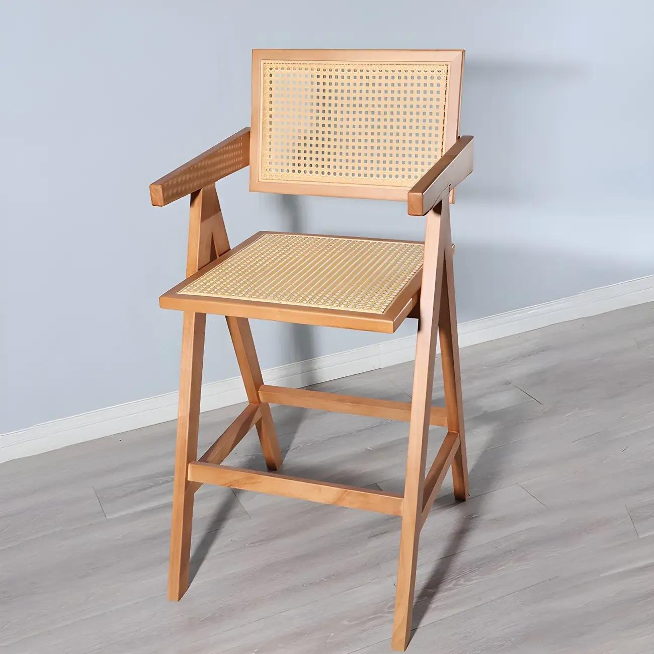 Vintage High Quality Wooden Stylish Comfort Rattan Bar Stool Image - 8
