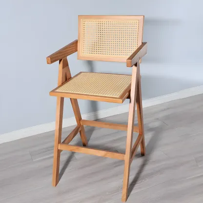Vintage High Quality Wooden Stylish Comfort Rattan Bar Stool Image - 8