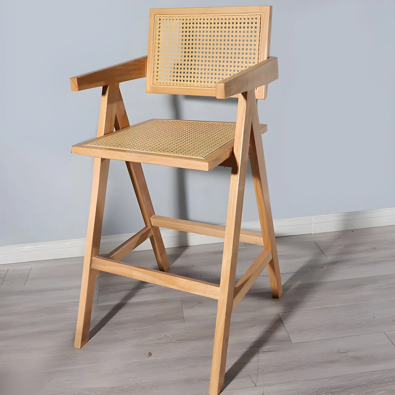 Vintage High Quality Wooden Stylish Comfort Rattan Bar Stool Image - 9 | homeyfad