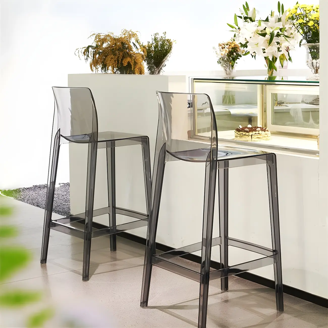 Transparent Amber Acrylic Sleek Square High Bar Stool Image - 3 | homeyfad
