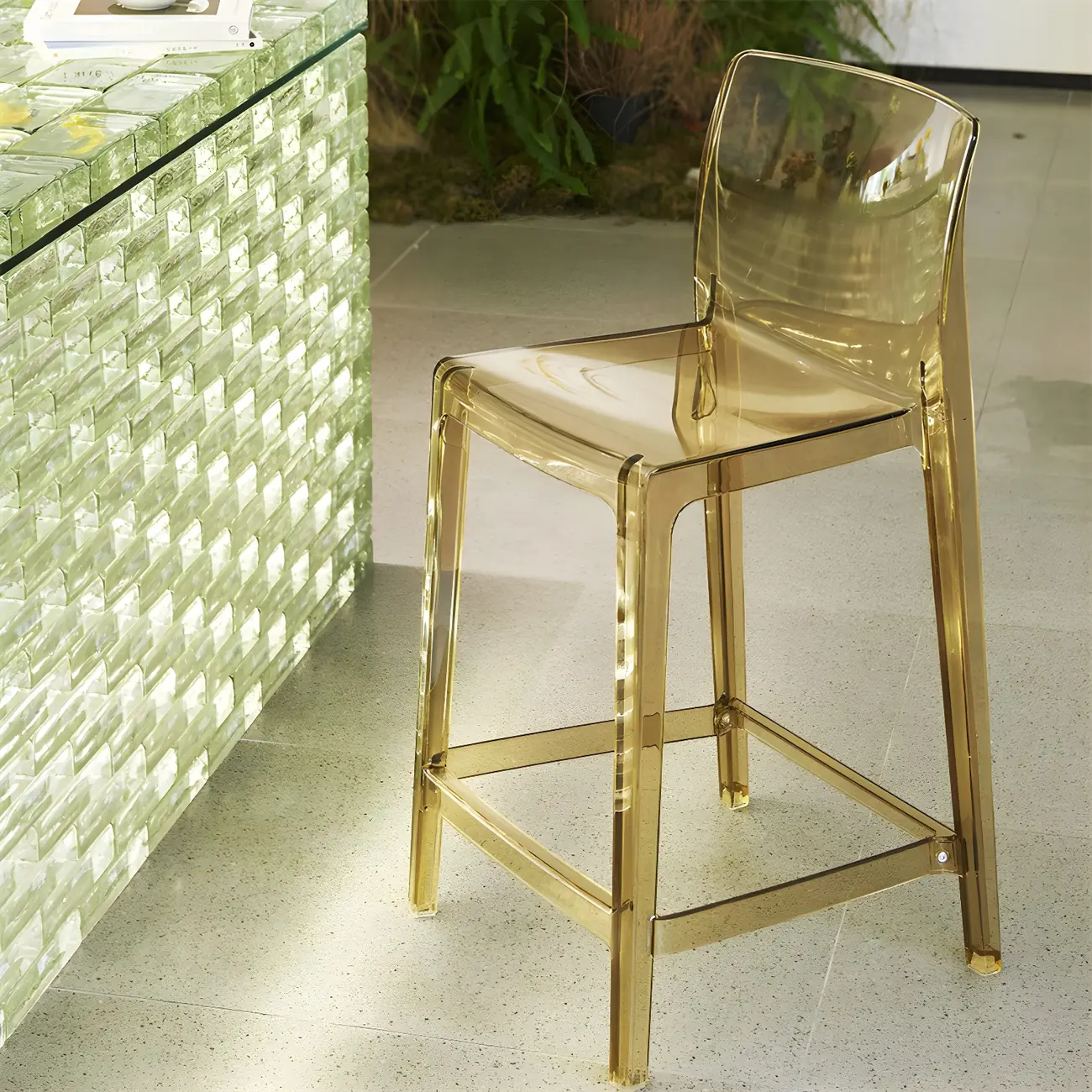 Transparent Amber Acrylic Sleek Square High Bar Stool Image - 1 | homeyfad
