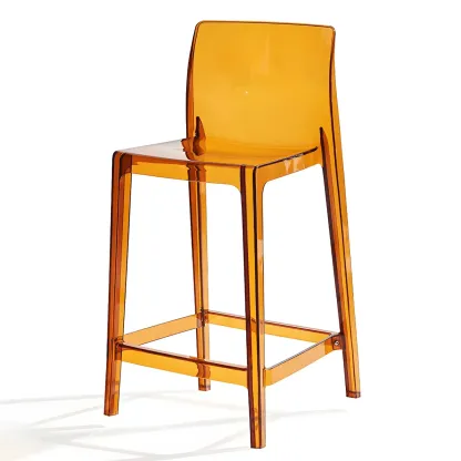 Transparent Amber Acrylic Sleek Square High Bar Stool Image - 11