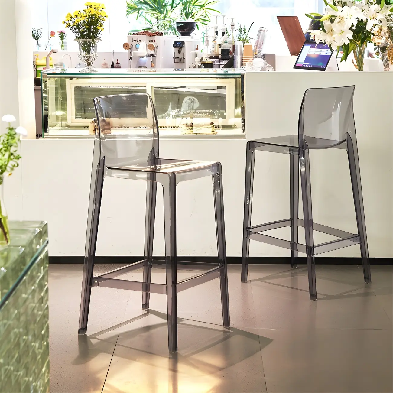 Transparent Amber Acrylic Sleek Square High Bar Stool Image - 2 | homeyfad