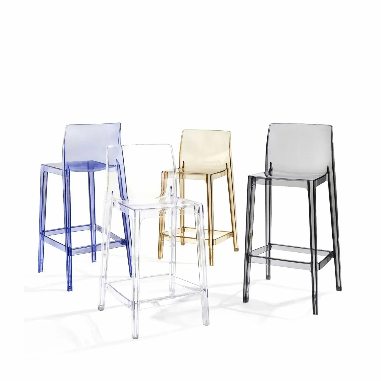 Transparent Amber Acrylic Sleek Square High Bar Stool Image - 6
