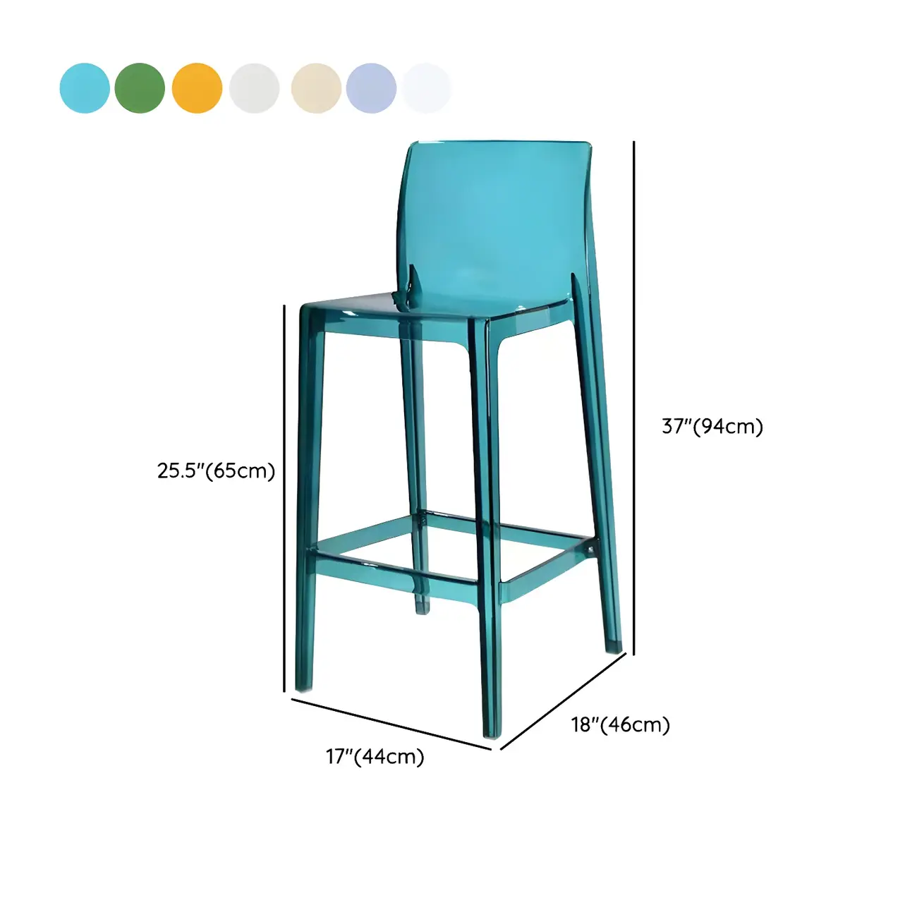 Transparent Amber Acrylic Sleek Square High Bar Stool #size | homeyfad