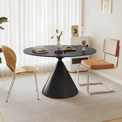 Round Stone Top Dining Table with Metal Base for Small Space Image - 1