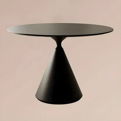 Round Stone Top Dining Table with Metal Base for Small Space Image - 2