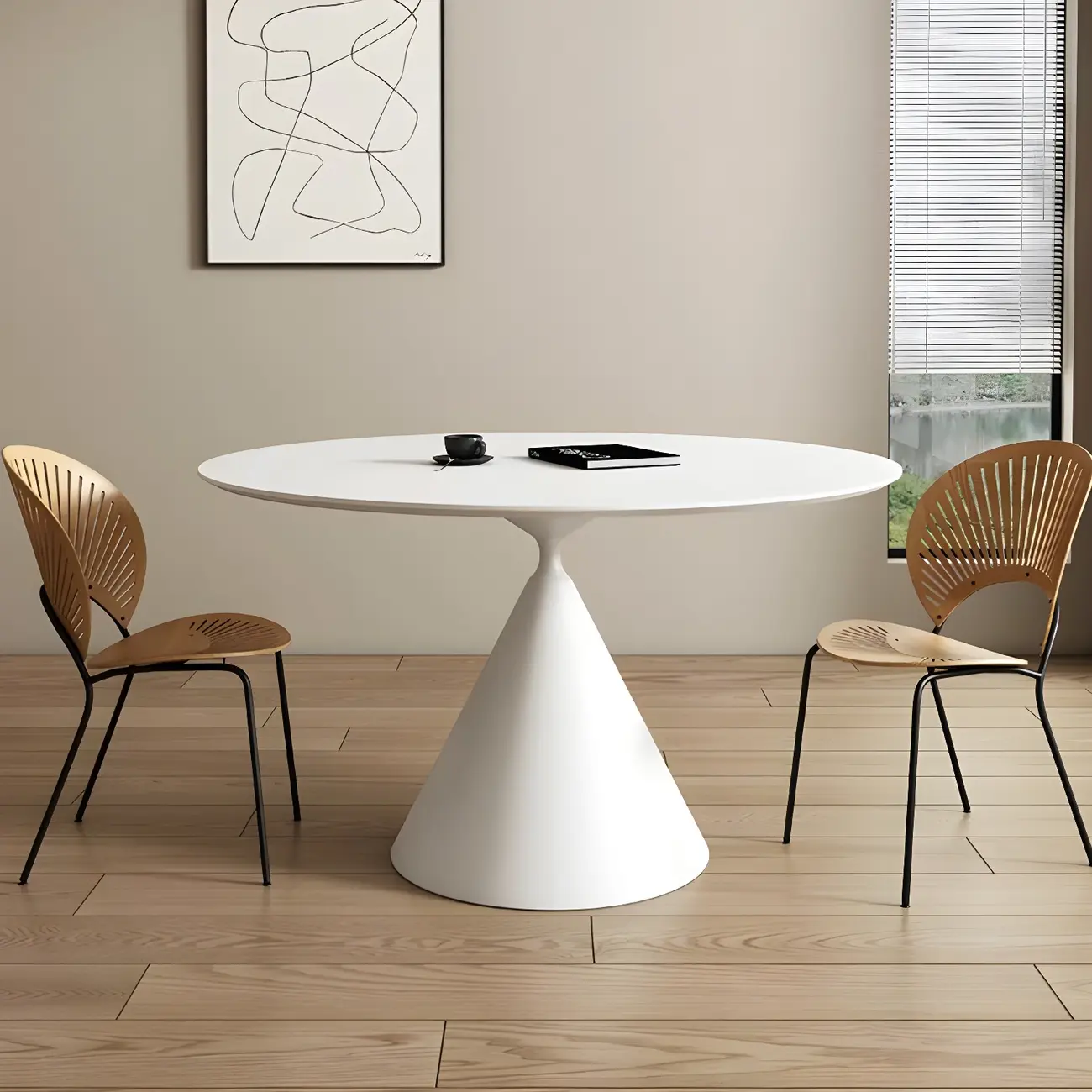 Round Stone Top Dining Table with Metal Base for Small Space Image - 4 | homeyfad