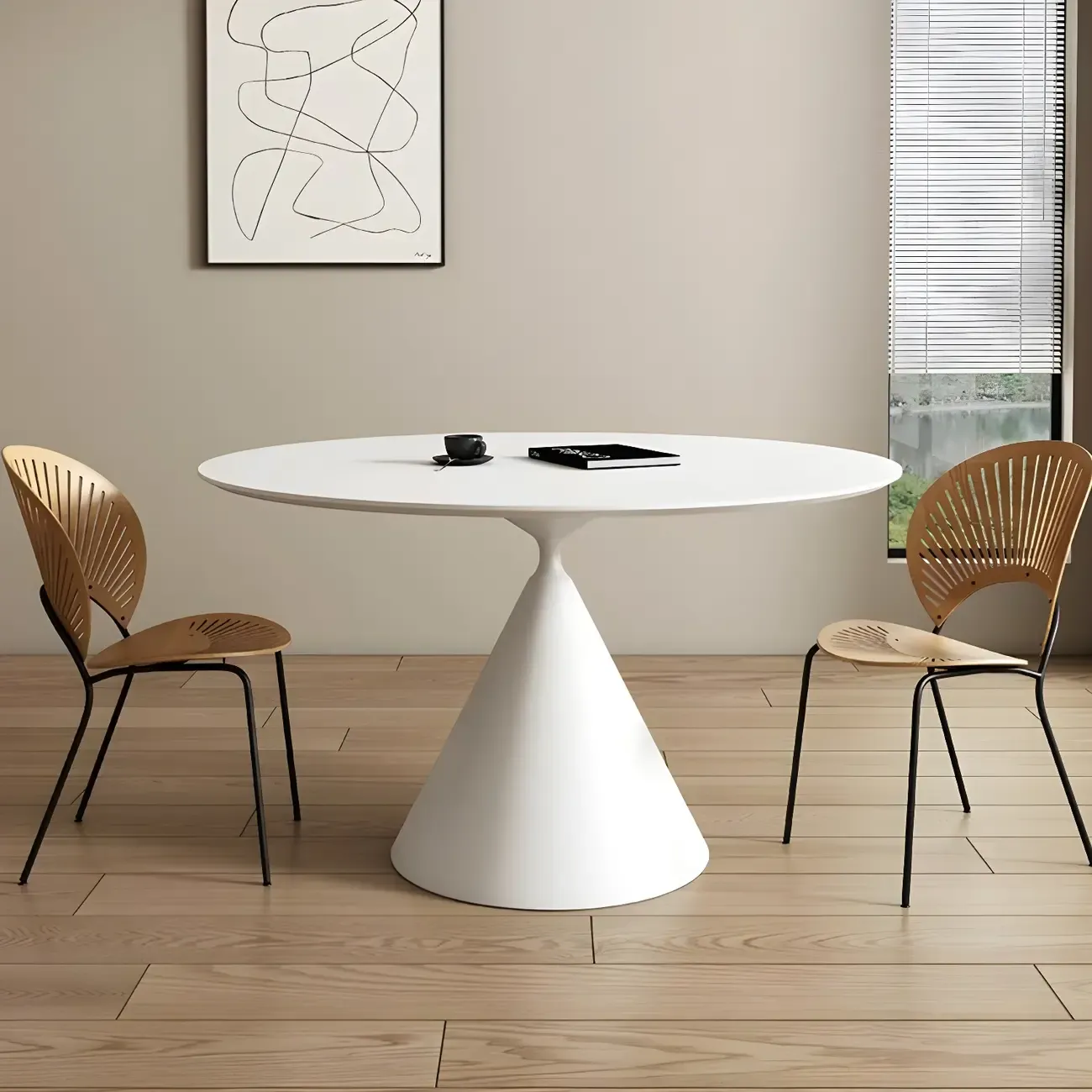 Round Stone Top Dining Table with Metal Base for Small Space Image - 4