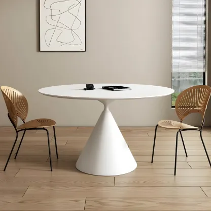 Round Stone Top Dining Table with Metal Base for Small Space Image - 4