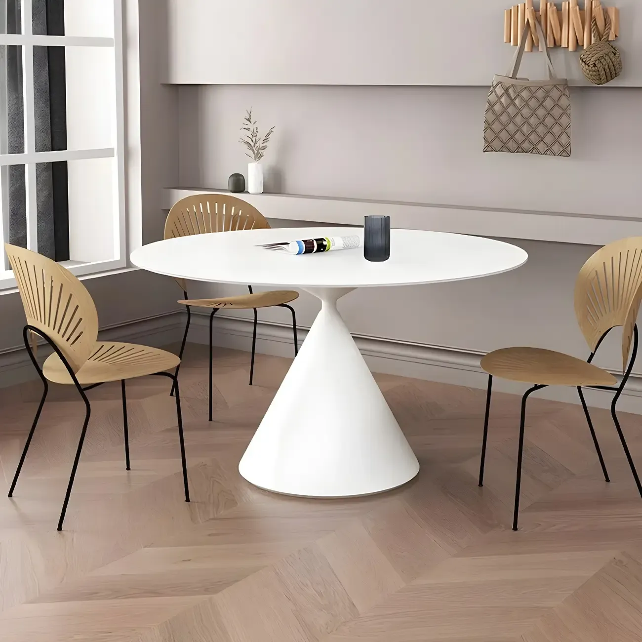 Round Stone Top Dining Table with Metal Base for Small Space Image - 6