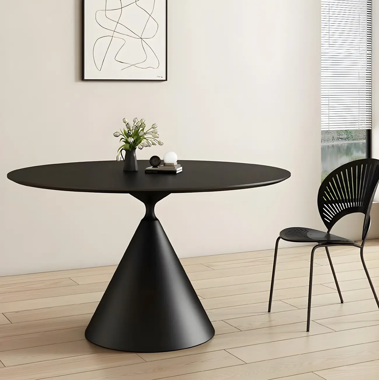 Round Stone Top Dining Table with Metal Base for Small Space Image - 7 | homeyfad