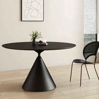 Round Stone Top Dining Table with Metal Base for Small Space Image - 7