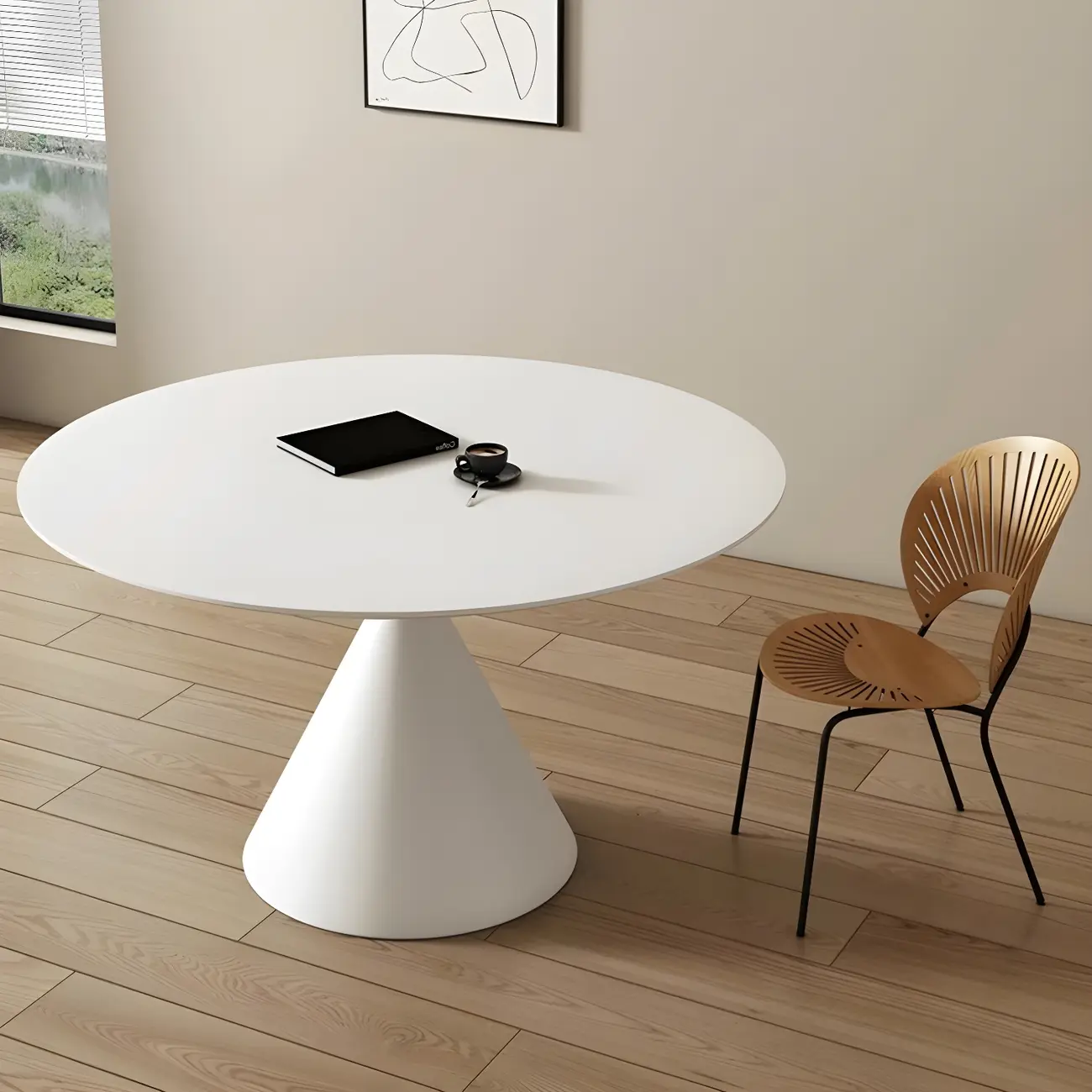Round Stone Top Dining Table with Metal Base for Small Space Image - 8 | homeyfad