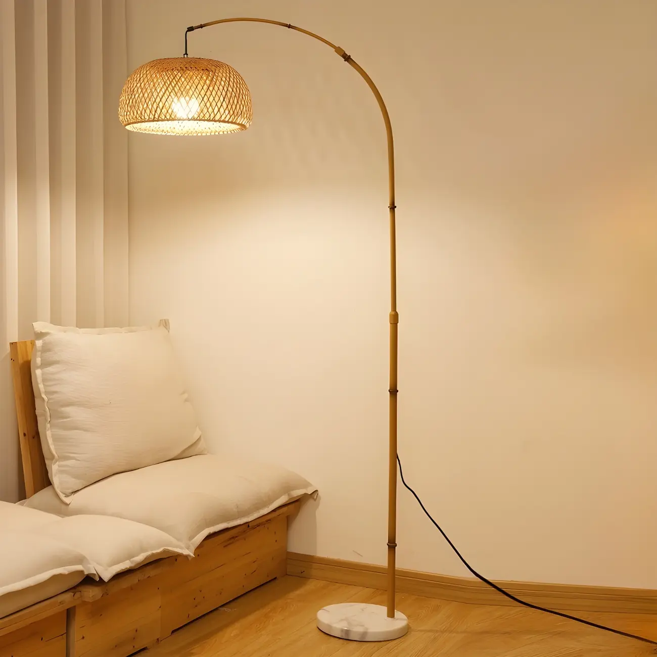 Traditional Arc Rattan Floor Lamp for Living Spaces Lighting | homeyfad