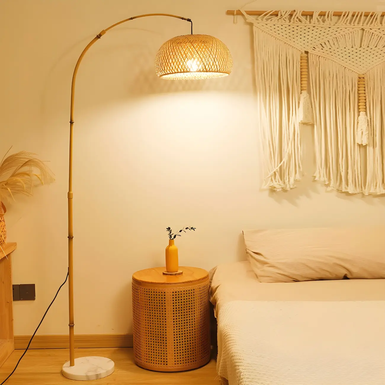 Traditional Arc Rattan Floor Lamp for Living Spaces Lighting | homeyfad