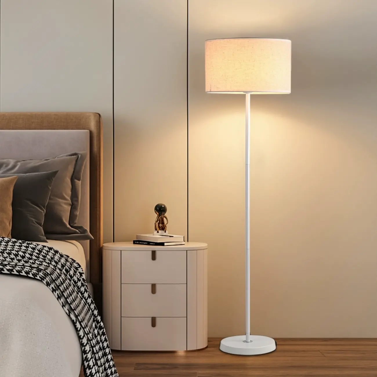 55" Modern Fabric Barrel Black Metal Floor Lamp Image - 3 | homeyfad