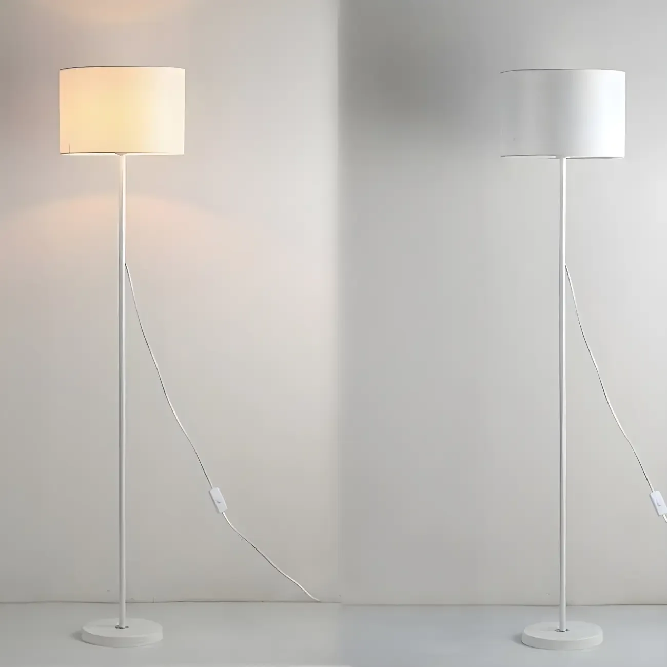 55" Modern Fabric Barrel Black Metal Floor Lamp Image - 8